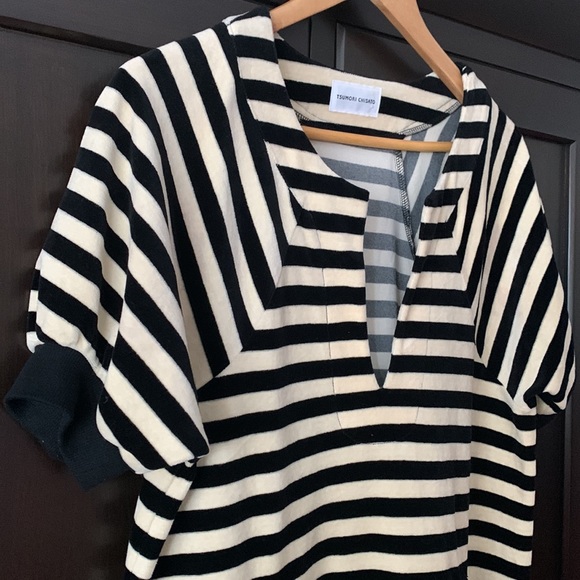 Tsumori Chisato Velour Striped Pink & Purple Tunic Dress Top Sz 4 - Picture 3 of 11